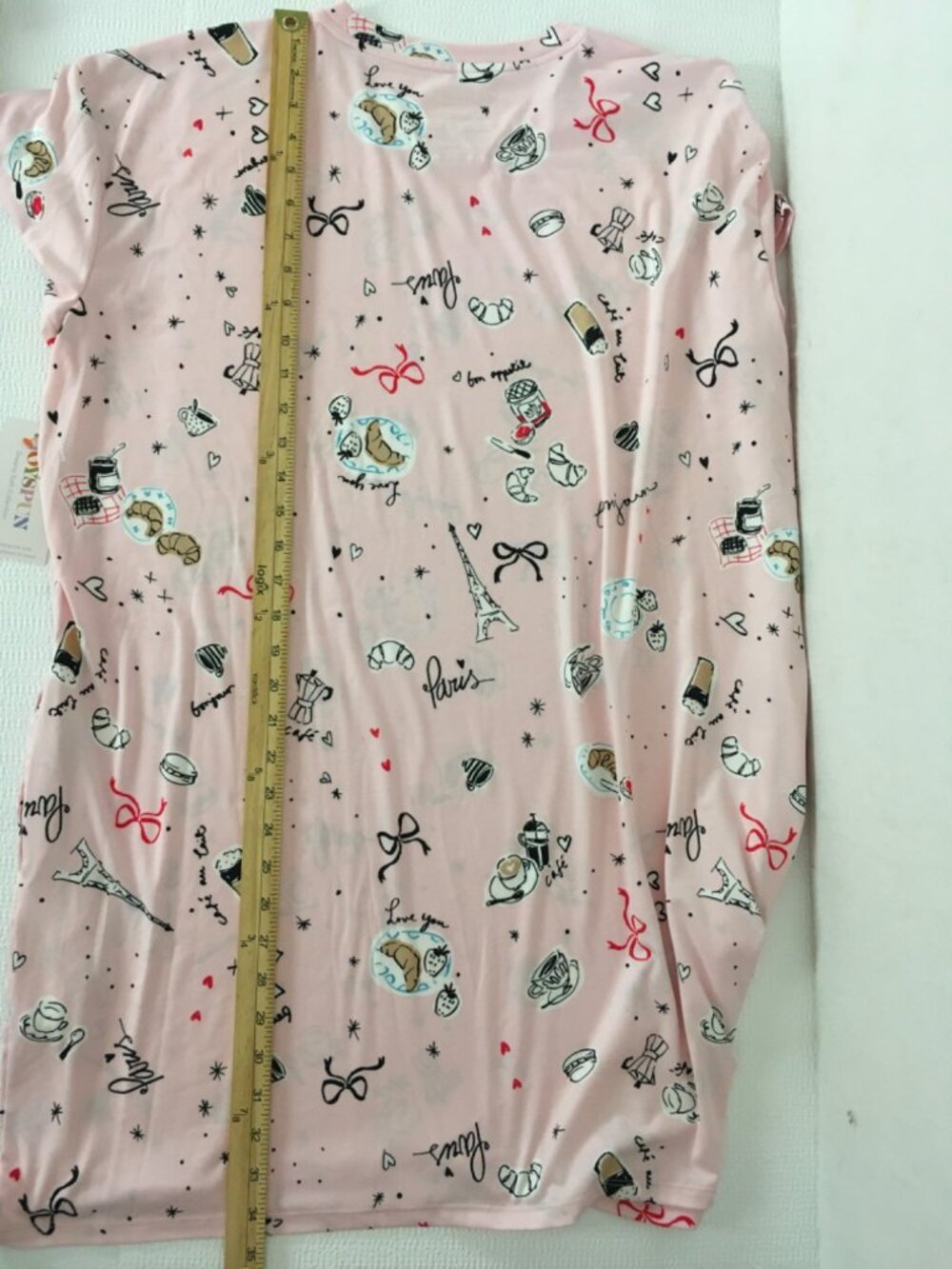 Joyspun Sleep Shirt Size L to XL Pink Paris Coffee Croissants Pockets New w Tag - Picture 12 of 13
